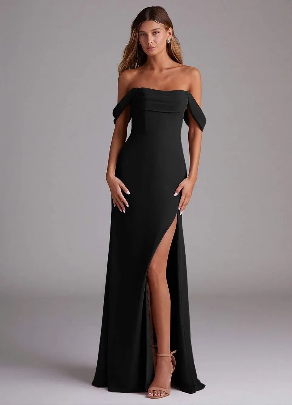 ✨Azazie Black A-Line Off the Shoulder Chiffon Convertible Sz A2 Dress✨